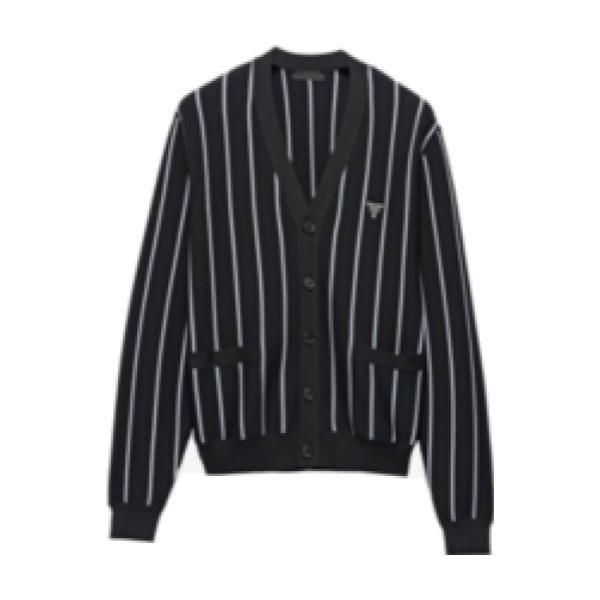 Prada Striped Jacquard Embroidered Cardigan Sweater 250909