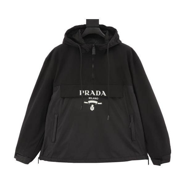 Prada Letter Logo Half-Zip Hooded Anorak Coat 2509017