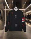 Thom Browne Classic Stick Figure Embroidery Color-Block 4-Bar Stripe Wool Sweater 2509023