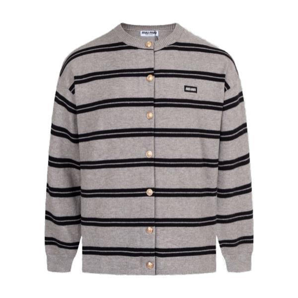 Miu Miu Small Embroidered Logo Striped Knit Jacket 251015