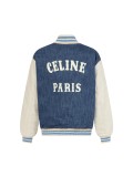 Celine Washed Denim Panel Varsity Jacket 251015