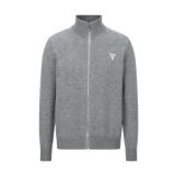 Prada 23 Fall/Winter Embroidered Chest Logo Zip-Up Knit Sweater (Grey)