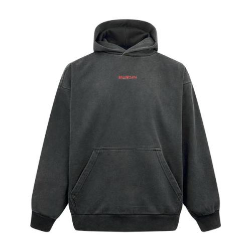 Balenciaga Embroidered Front and Back Logo Hooded Sweatshirt