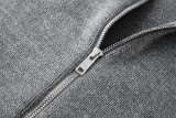 Prada 23 Fall/Winter Embroidered Chest Logo Zip-Up Knit Sweater (Grey)