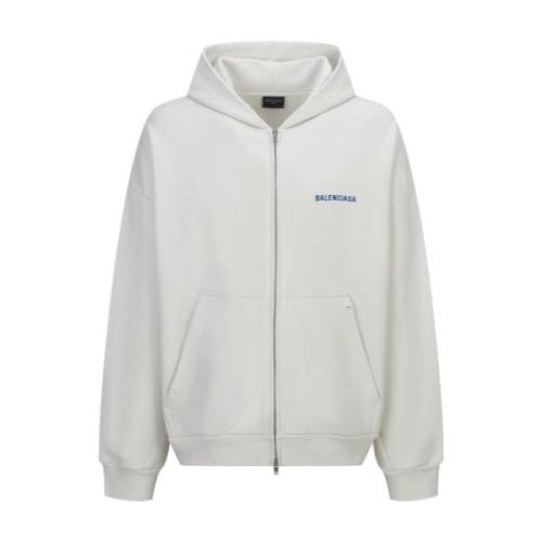 Balenciaga Front and Back Logo Blue Embroidered Zip Hooded Jacket 260311