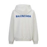 Balenciaga Front and Back Logo Blue Embroidered Zip Hooded Jacket 260311