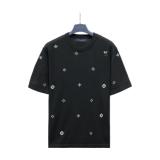 Louis Vuitton Monogram Floral Pattern & LV Logo Black Short Sleeve Crewneck 260325