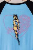 Chrome Hearts CH Heavy Wash 3D Print Short Sleeve T-Shirt (Blue-Black) 260408