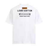 Louis Vuitton Letter Embroidered Logo Crewneck Short Sleeve T-Shirt (White) 260415