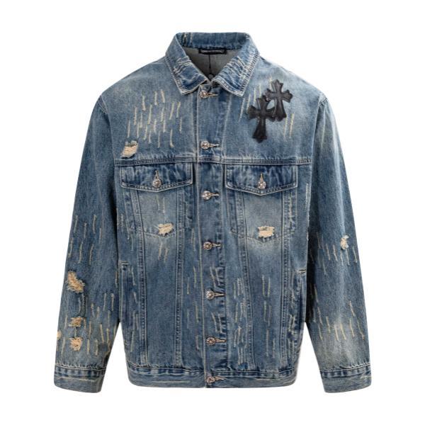 Chrome Hearts Leather Patch Cross Denim Jacket 260506