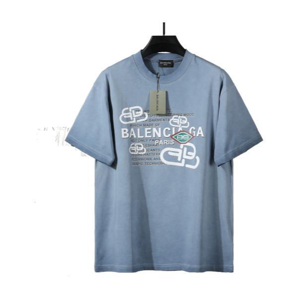 Balenciaga 26SS Early Spring New Letter Logo Print Short Sleeve (Blue) 260520