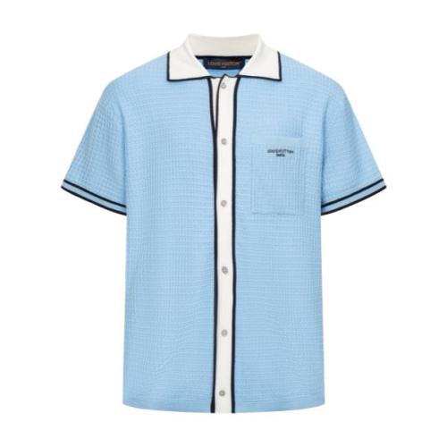 Louis Vuitton 26SS Waffle Texture Color-Block Pocket Letter Embroidered Short Sleeve Shirt (Blue) 260526