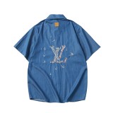 Louis Vuitton 25SS Small Boat Embroidered Chambray Short Sleeve Shirt (Set) 260602