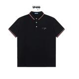 Prada Official Boutique New Arrival Striped Logo Spread Collar Polo Shirt Black 260602