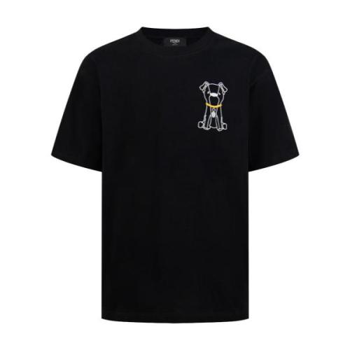 Fendi Tag Puppy Embroidered Short Sleeve T-Shirt 260616