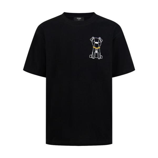 Fendi Tag Puppy Embroidered Short Sleeve T-Shirt 260616