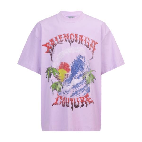 Balenciaga Paris Art Print Logo Short Sleeve T-Shirt (Pink) 260630