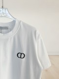 Dior Embroidery Logo Round Neck Short Sleeve T-Shirt - Front CD & Back Leather Patch - White