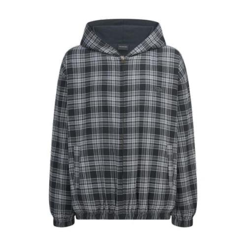 Balenciaga 26SS Reversible Plaid 3M Embroidered Hooded Jacket - Dark Gray 260721