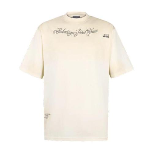Balenciaga 26FW Round Neck Classic Ink Short Sleeve Jacquard T-Shirt - White 260721