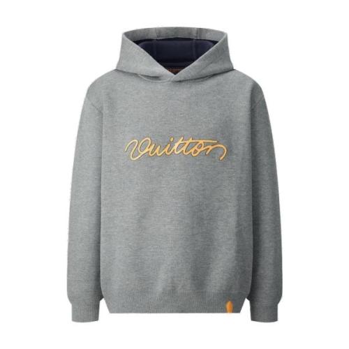 Louis Vuitton 26FW Logo Leather Patch Long Sleeve Embroidered Knit Hoodie - Warm Gray 260721
