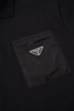 Prada Pocket Zip Triangle Logo Two-Tone Short Sleeve Polo - Charcoal 260728