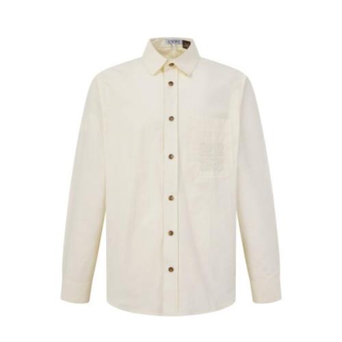 Loewe 26SS Logo Lyocell Spread Collar Long Sleeve Embroidered Shirt - White 260811