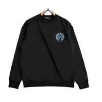Chrome Hearts Cross Leather Patch Embroidered Round Neck Sweatshirt - Charcoal 260818