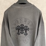 Chrome Hearts New Long Sleeve Embroidered Washed Distressed Sweatshirt - Gray 260908