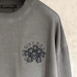 Chrome Hearts New Long Sleeve Embroidered Washed Distressed Sweatshirt - Gray 260908