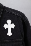 Chrome Hearts New Colorful Cross Leather Patch Denim Jacket - Charcoal 260908