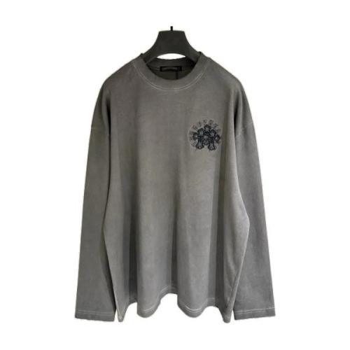 Chrome Hearts New Long Sleeve Embroidered Washed Distressed Sweatshirt - Gray 260908