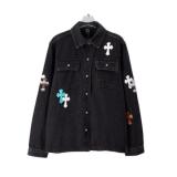 Chrome Hearts New Colorful Cross Leather Patch Denim Jacket - Charcoal 260908