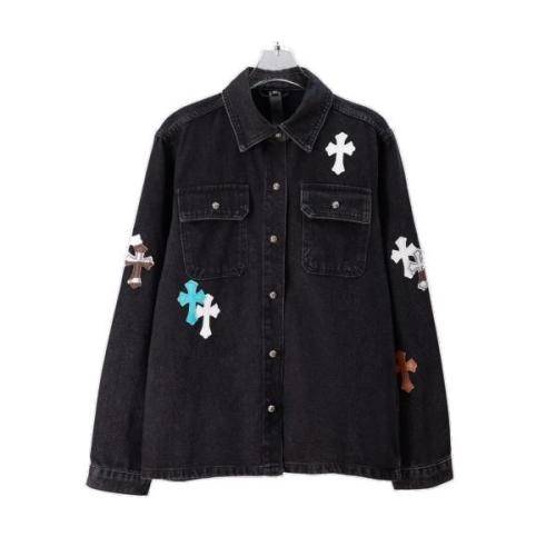 Chrome Hearts New Colorful Cross Leather Patch Denim Jacket - Charcoal 260908