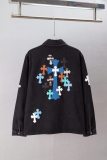 Chrome Hearts New Colorful Cross Leather Patch Denim Jacket - Charcoal 260908