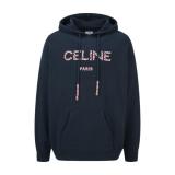 CELINE Embroidered Letter Drawstring Hoodie - Charcoal 260915