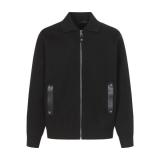 Louis Vuitton Wool Knit Leather Long Sleeve Zip Jacket - Charcoal 261013