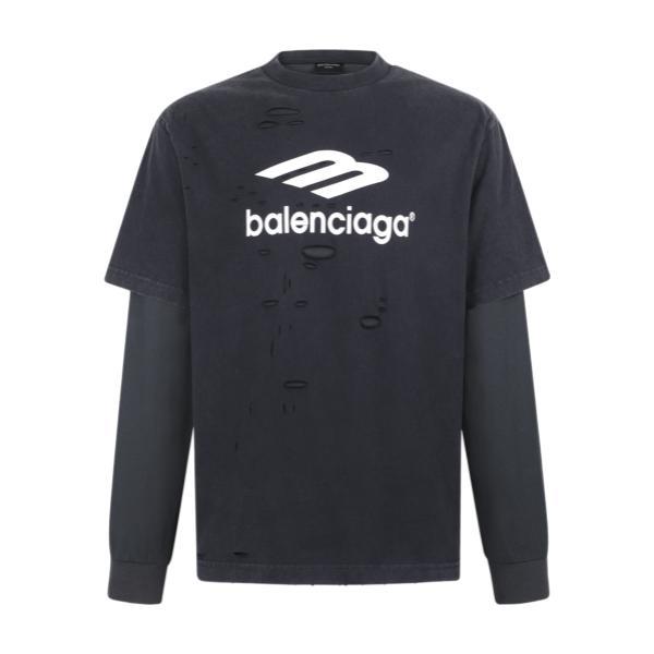 Balenciaga 25SS 3M Logo Print Distressed Layered Long Sleeve T-Shirt - Charcoal 261013