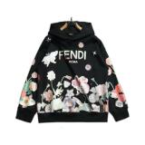 Fendi Hooded Logo Floral Print Long Sleeve Hoodie - Black 261013