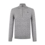Ralph Lauren Cable-Knit Embroidered Pony Mock Neck Half-Zip Long Sleeve Sweater - Warm Gray 261013