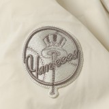 MLB Gold Label Fur Collar Thickened NY Logo Hooded Flap Pocket Long Sleeve Down Jacket - Cream 261013