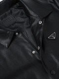 Prada Triangle Logo Single-Breasted Long Sleeve Leather Jacket - Charcoal 261013