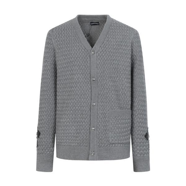 Chrome Hearts Applique Leather Patch Knit Long Sleeve Cardigan - Gray 261013