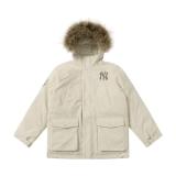 MLB Gold Label Fur Collar Thickened NY Logo Hooded Flap Pocket Long Sleeve Down Jacket - Cream 261013