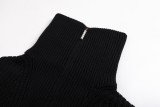 Louis Vuitton Pearl Aviator Brooch Spread Collar Long Sleeve Half-Zip Knit Sweater - Black 261013