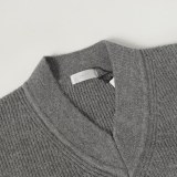 Dior V-Neck CD Letter Logo Long Sleeve Knit Top - Gray 261020