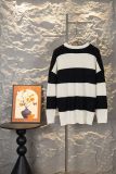 CELINE Bold Striped Letter Round Neck Long Sleeve Knit Sweater - Gray 261020