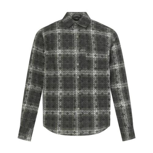 Chrome Hearts Plaid Check Leather Patch Cross Metal Button Patch Pocket Long Sleeve Jacket - Dark Gray 261020