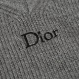 Dior V-Neck CD Letter Logo Long Sleeve Knit Top - Gray 261020