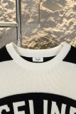 CELINE Bold Striped Letter Round Neck Long Sleeve Knit Sweater - Gray 261020